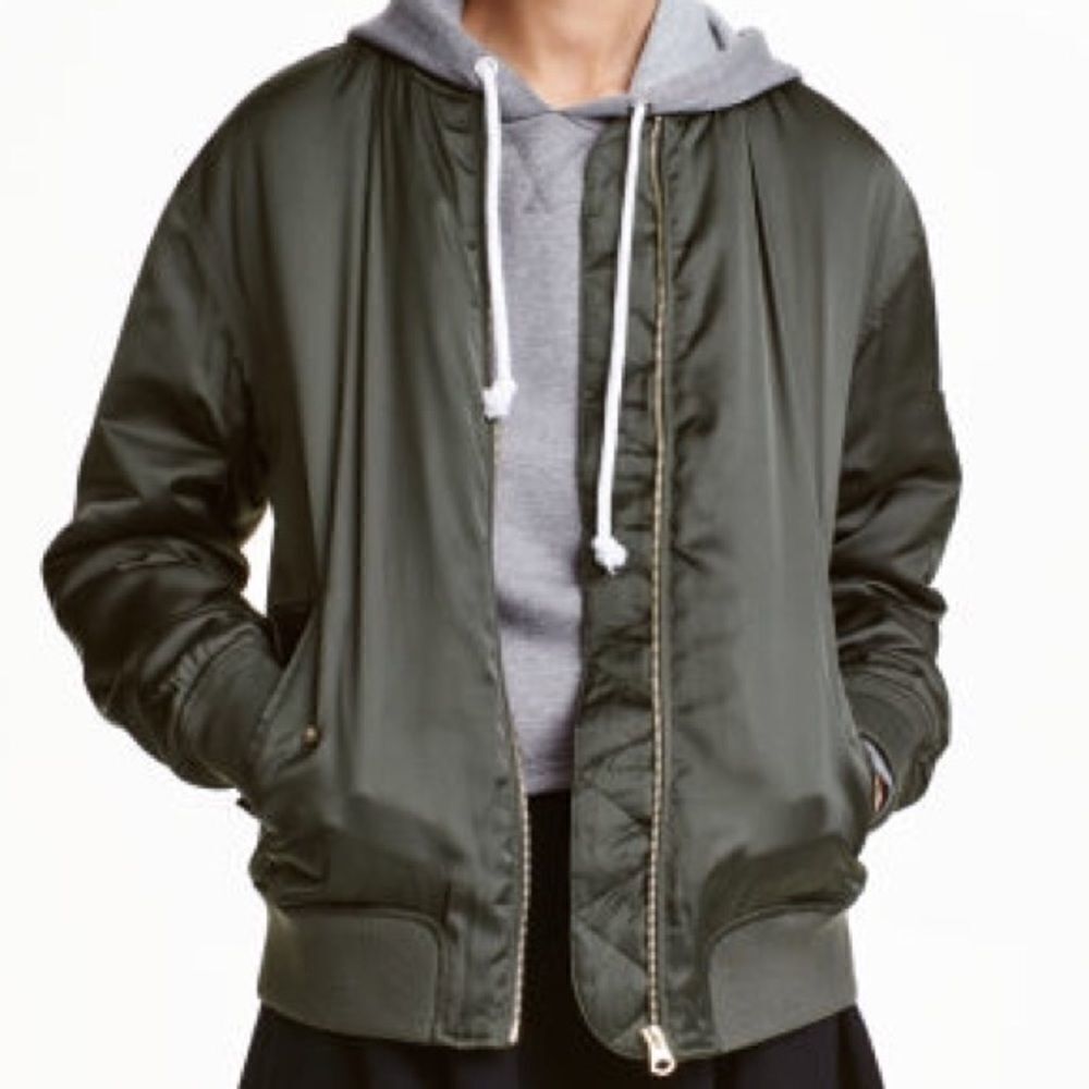 H&M Green Satin Bomber Jacket